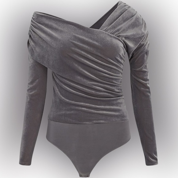 Express Gray Velvet Bodysuit - Picture 3 of 6